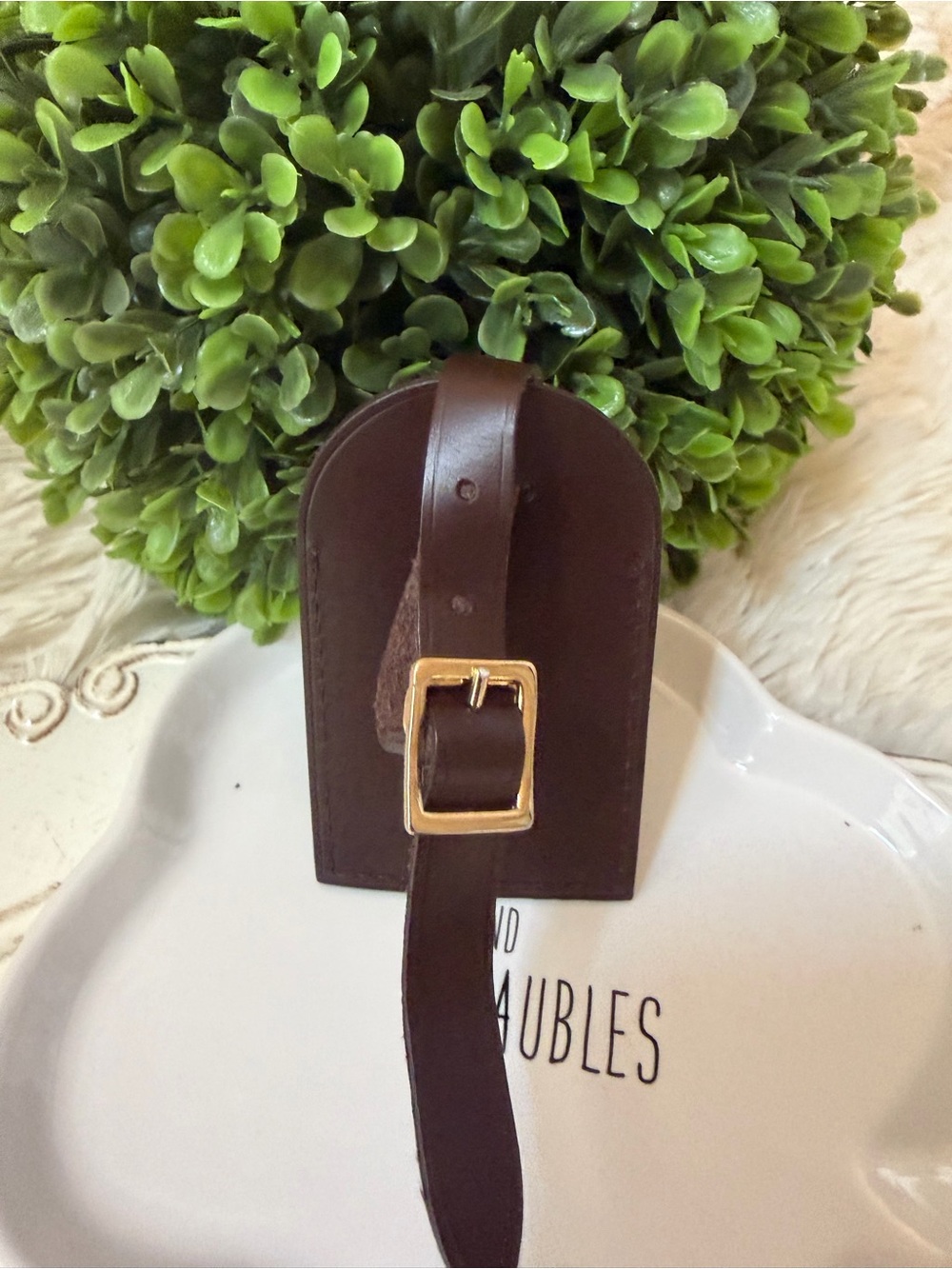 Louis Vuitton Brown Leather Luggage Tag with Gold Buckle